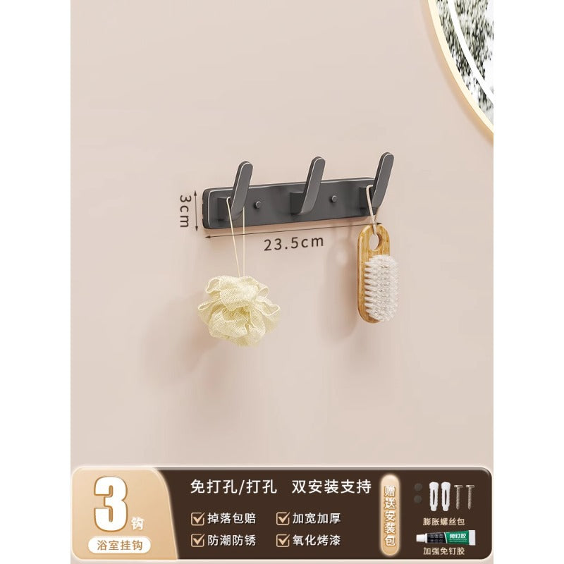 Wall-mounted over-the-door hook rack - no drilling required, adhesive hook strip for entryway, strong load-bearing capacity for clothes and hats