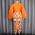Evening elegance formal dress - printed patchwork flared sleeve cinched waist tie-up bow slim fit dress