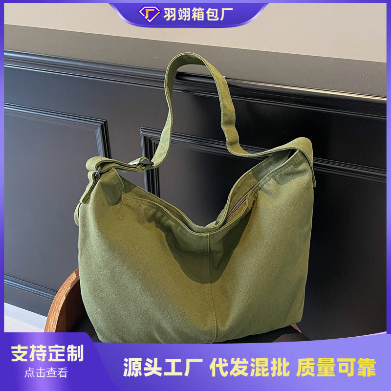 Cross-border messenger bag 2024 college student class bag Japanese solid color leisure bag women's large-capacity shoulder canvas bag