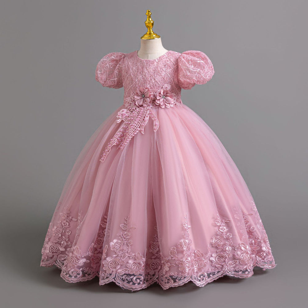 Wholesale foreign trade long dress children's formal gown puff sleeve lace princess dress girls' party dress girl dress