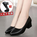 Spring autum work shoes black professional women's flats women's low-heeled leather shoes women's mid-heeled workwear formal wear short-heeled stewardess women
