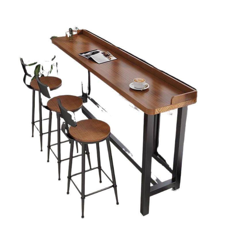 Balcony bar table household simple solid wood long table by window narrow table high and low foot long table high table and chairs against the wall