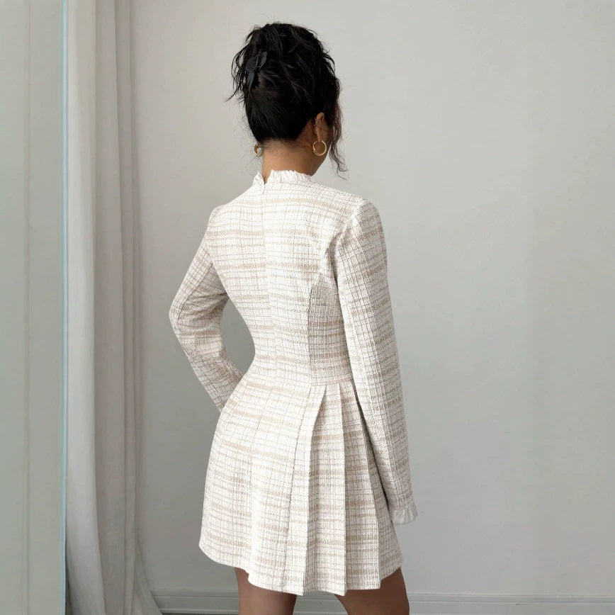 spring/autumn slim-fit, figure-flattering, high-quality, cute & sweet french-style grid dress - a unique and chic short dress