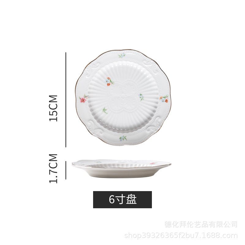 European-style floral dessert plate, three-tier fruit stand, modern display for show homes, creative embossed ceramic plate wholesale