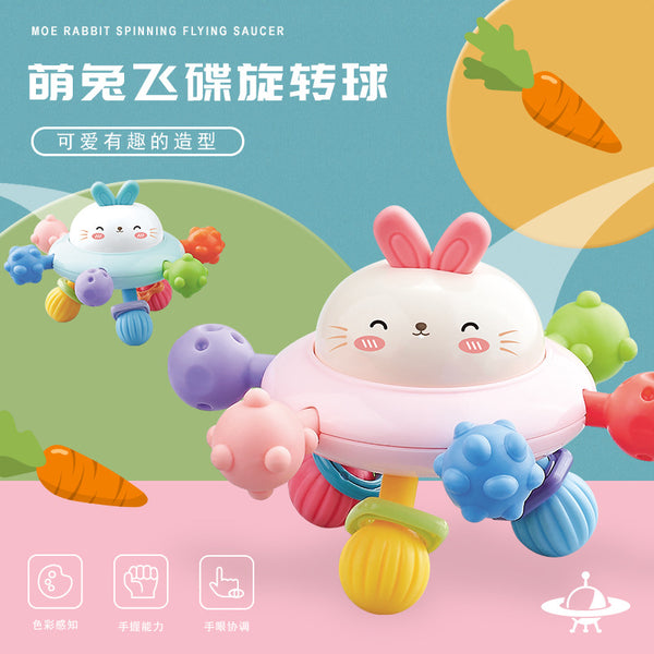 Cross-border cute rabbit Manhattan ball spinning flying saucer toy, baby 0-1 years old can grind teeth and grab the ball training toy
