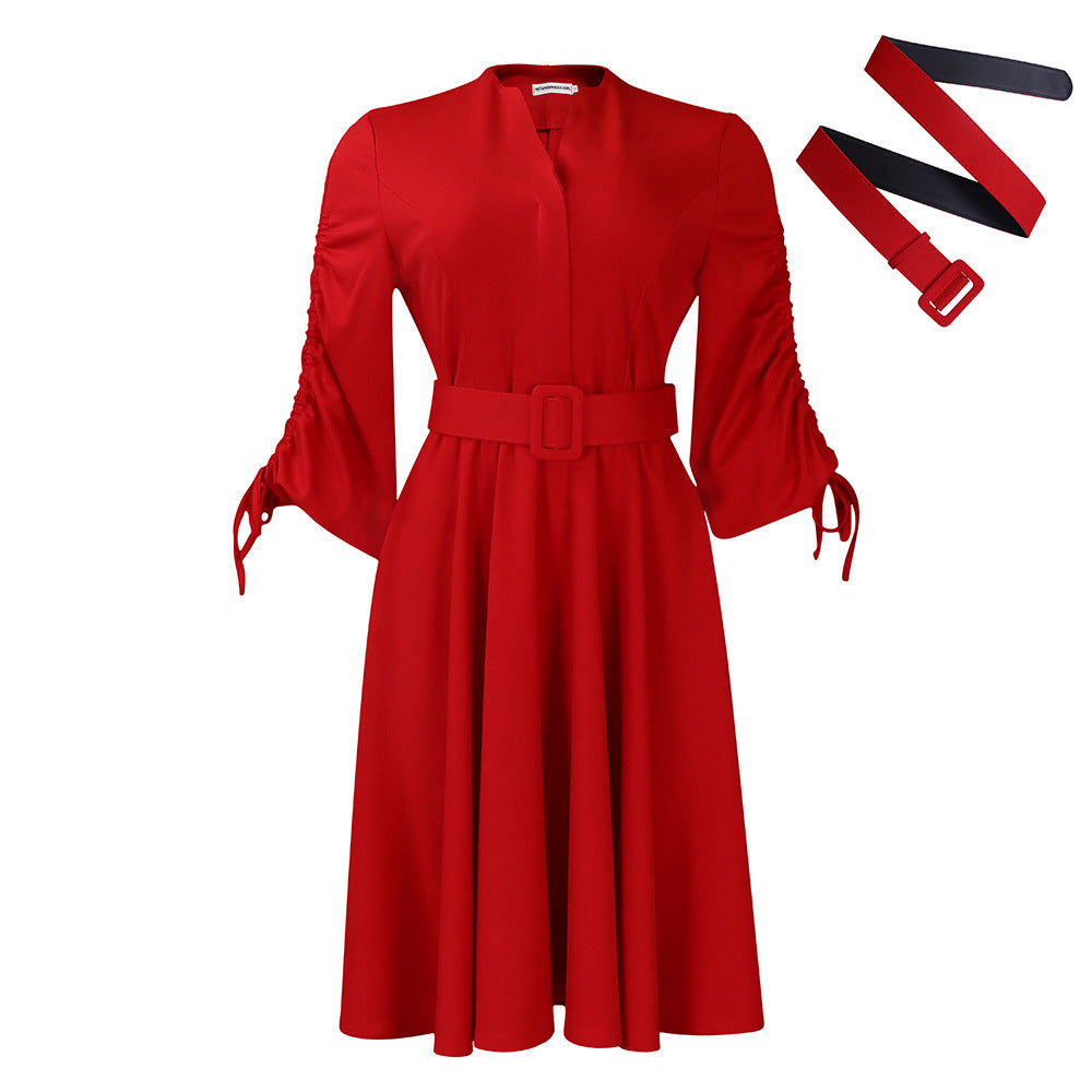 D3251 european and american women's clothing  autumn/winter new fashion elegant plus size pleated foreign trade a-line dress african dress