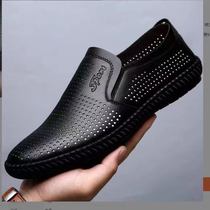 Special big salenew arrivalmen leather sandals summer breathable leather shoes middle-aged and elderly soft bottom dad hole shoes cut out