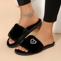 Fuzzy slippers women's 2025 autumn/winter new collection rhinestone flat warm thong slippers trendy fashion cotton slippers plus size