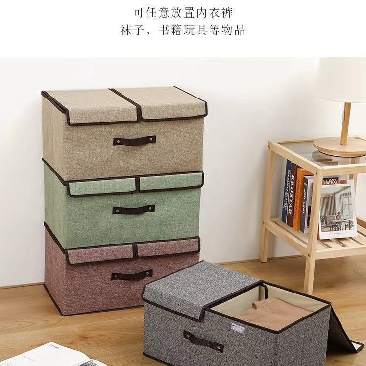 Cotton and linen double cover storage box foldable large storage box sundries sorting box covered underwear storage box wholesale