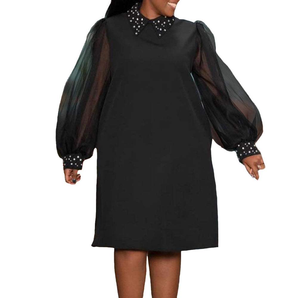 D371 european and american women's clothing cross-border  new fashion mesh sleeve beaded elegant african plus size foreign trade dress