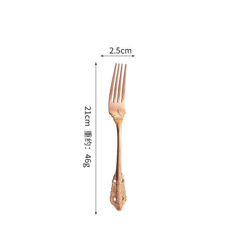Island Qi stainless steel knife and fork spoon court retro relief steak knife and fork creative western tableware gift box four-piece set