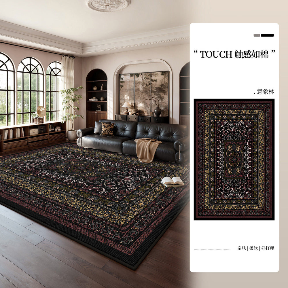 Carpet living room persian retro high-end no-wash and wipeable bedside bedroom carpet full large area black cross-border