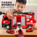 Sam's club style rescue fire truck - multifunctional parking garage with storable water spray, ejection ladder, and police car toy