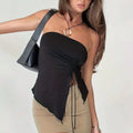 fashion cross-border women's clothing drawstring pleated slit slimming lookasymmetricaltube toptops beautiful suspenders