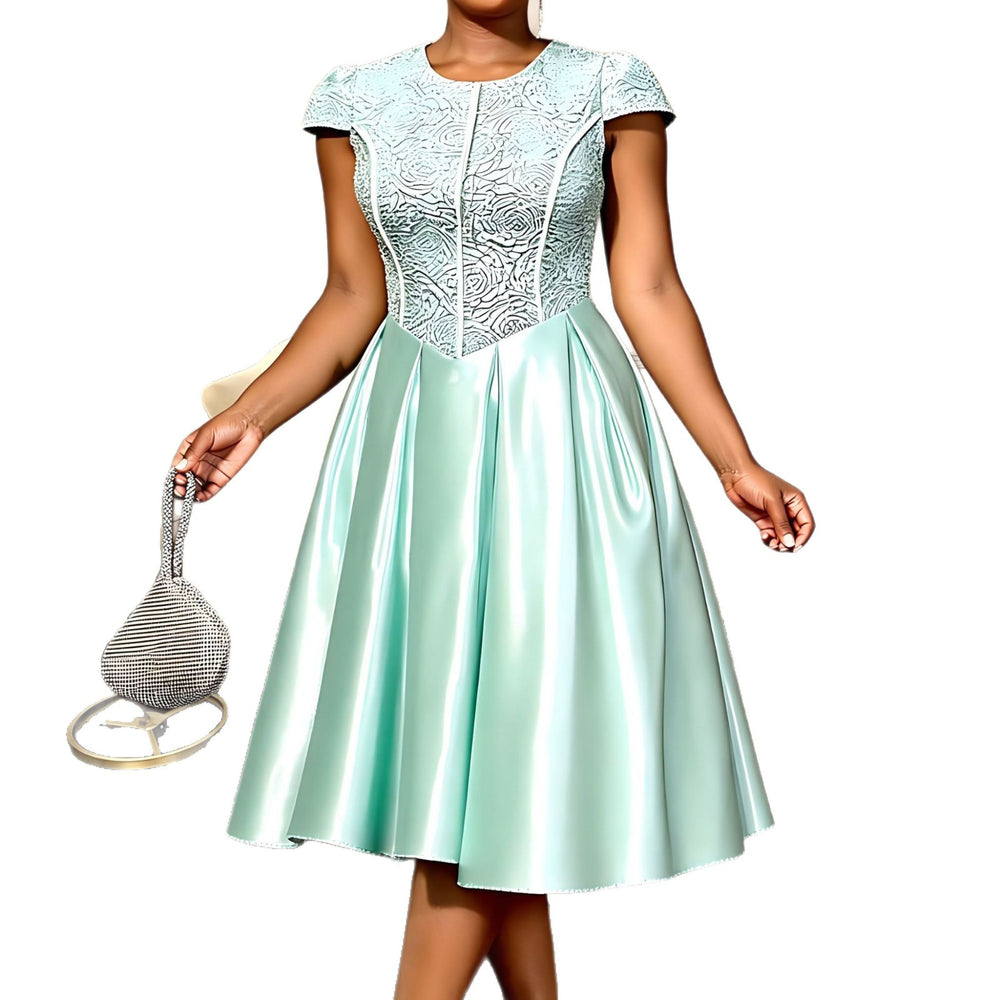 Summer new round neck rose jacquard bridesmaid dress bow tie elegant party dress