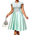 Summer new round neck rose jacquard bridesmaid dress bow tie elegant party dress