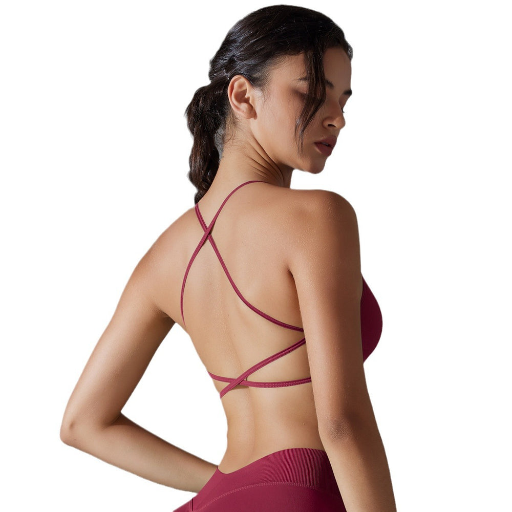 seamless pure color cross back tight high elastic sports intimates yoga clothes running fitness yoga bra for women