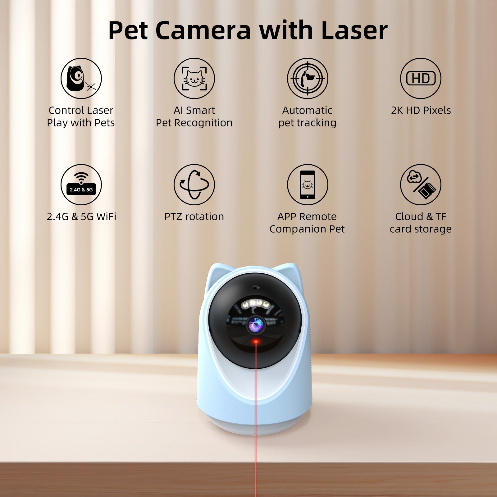 Source factory 5G pet camera AI pet recognition automatic tracking  new product intelligent laser cat teaser