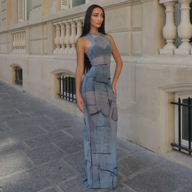 European and american style cross-border women's clothing: sheer, sexy, and fashionable bodycon mini dress - perfect for going out. available on . round neck maxi dress