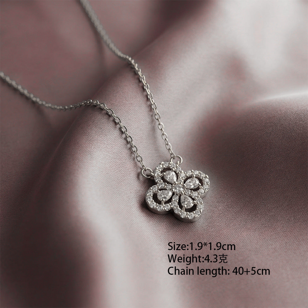 popular fashion copper inlaid zirconium full diamond four-leaf clover necklace for women accessible luxuryeasiest for matchelegant titanium steel clavicle chain jewelry