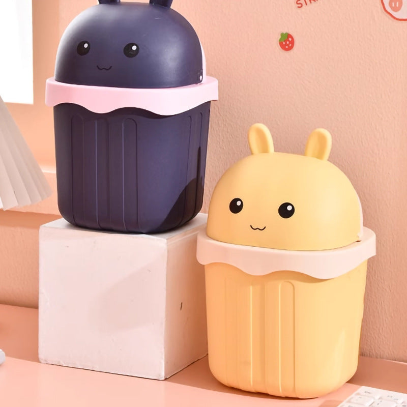 Creative desktop trash can with lid - perfect for office, home, bedroom, living room, kitchen - waste bin, sanitary bucket, tabletop paper basket