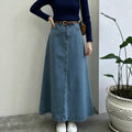 Vintage blue washed midi skirt - women's high-waisted a-line denim skirt - casual, versatile, slimming, non-stretch maxi skirt