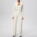 Strappy tank top casual zip-up jacket yoga outfit high-waisted butt-lifting quick-dry fitness set running sports three-piece set