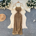 Sexy hot girl knitting sleeveless suspender dress female summer k-stylecut outslimming lookbacklessknitting long skirt