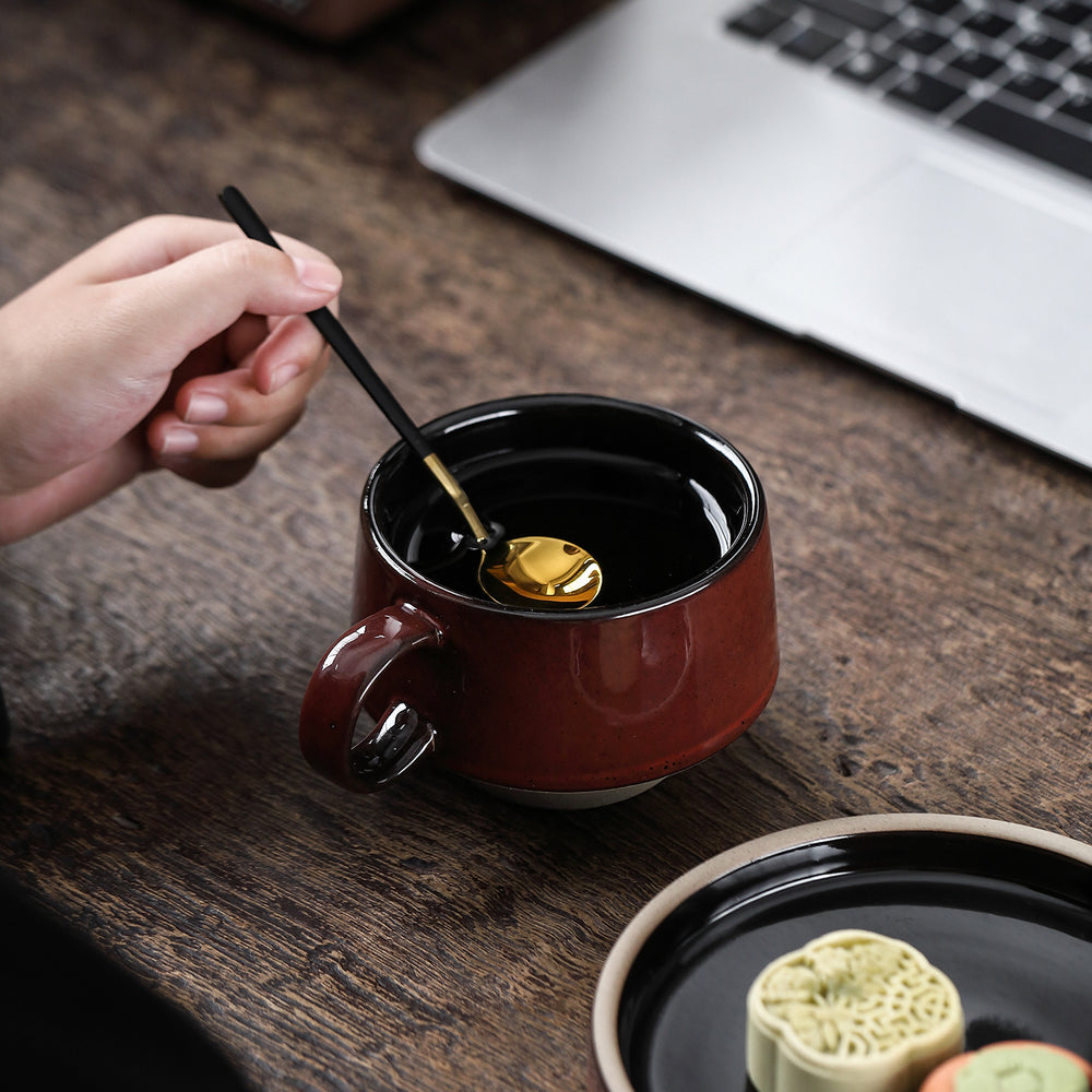 Retro style japanese coffee cup and saucer kiln-turned ceramic cup and saucer high-looking afternoon tea cup latte coffee cup and saucer