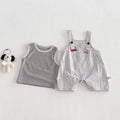 Summer new baby stylish overalls boys' summer outfit two-piece set kids' summer striped tank top clothes
