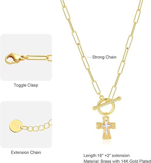 2026 amazon new arrival paperclip ot clasp cross necklace couple's style unique design vintage choker