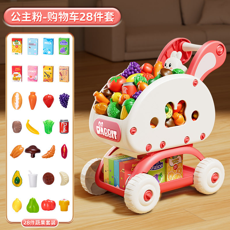 Kidsartificial supermarket shopping cart trolley toy play house fruit cutting fun boys and girls kitchen birthday products