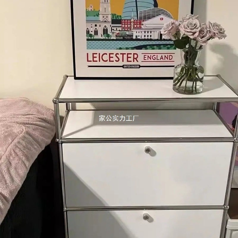 Stainless steel medieval bedside table USM bedroom modern simple shelf ins module storage TV side cabinet complete