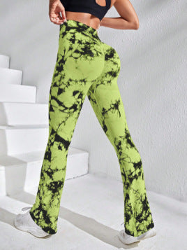 Tie-dye yoga pants, tie-dye bell-bottom pants, tie-dye yoga pants, sports fitness wear, moisture-wicking, high-elasticity butt lift for women