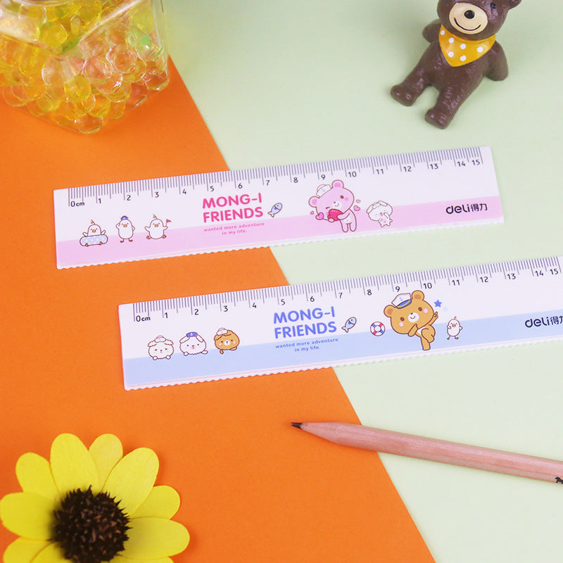 Deli 71973 ruler student measuring ruler office drawing ruler cartoon 15CM with wavy line children's wholesale