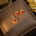 [titanium steel] necklace female internet celebrity red zircon geometric niche fashion design pendant elegant suit titanium steel necklace