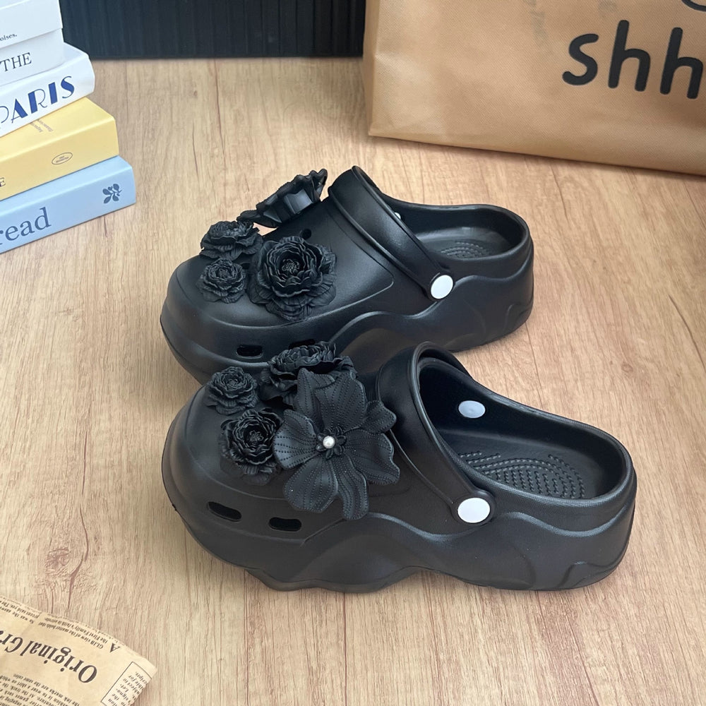E\va flower new arrival super popular clogs for women 2025 summer casual internet celebrity same style thickened bottom women's shoes non-slip