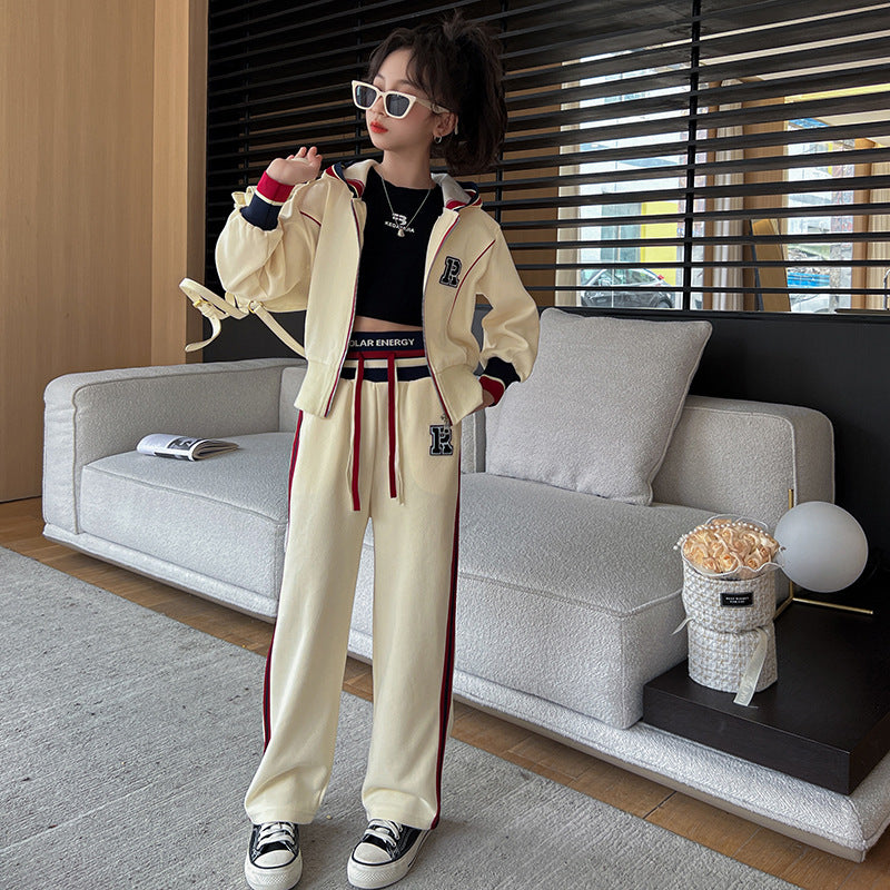 Girls' spring and autumn outfit set - new trendy style for girls, stylish spring jacket for older children, fashionable spring sportswear for kids