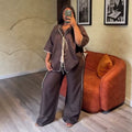 European and american cross-border women's fashion:  summer new arrivals - stylish casual loose tie-waist shirt and wide-leg pants fashion set