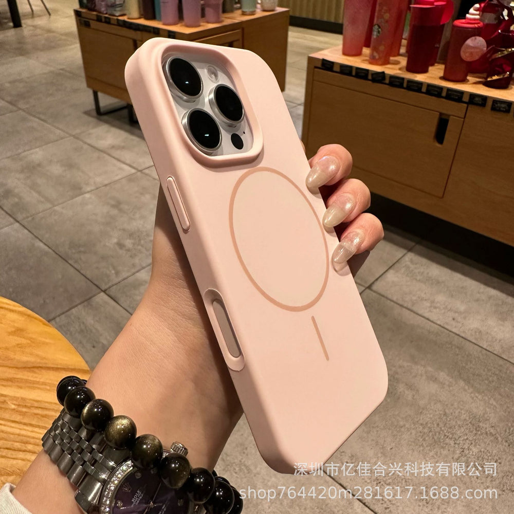 Suitable for apple 17 all-inclusive anti-fall ai button mobile phone case liquid silicone thin ring magnetic suction iphone16 large hole 14