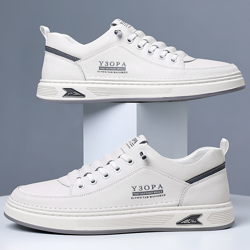 Men's leather sneakers - spring 2026 new collection: breathable, athletic, casual, trendy, and versatile white shoes for teens and young adults