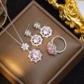 [titanium steel] necklace women's zircon flower pendant earrings ring light luxury classy niche design earrings jewelry