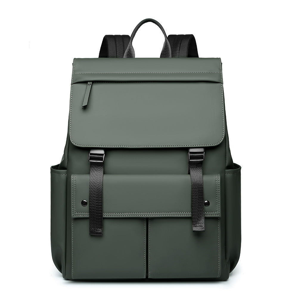 New leather film solid color locomotive gender neutral large cover backpack Japanese and Korean casual style shoulder backpack