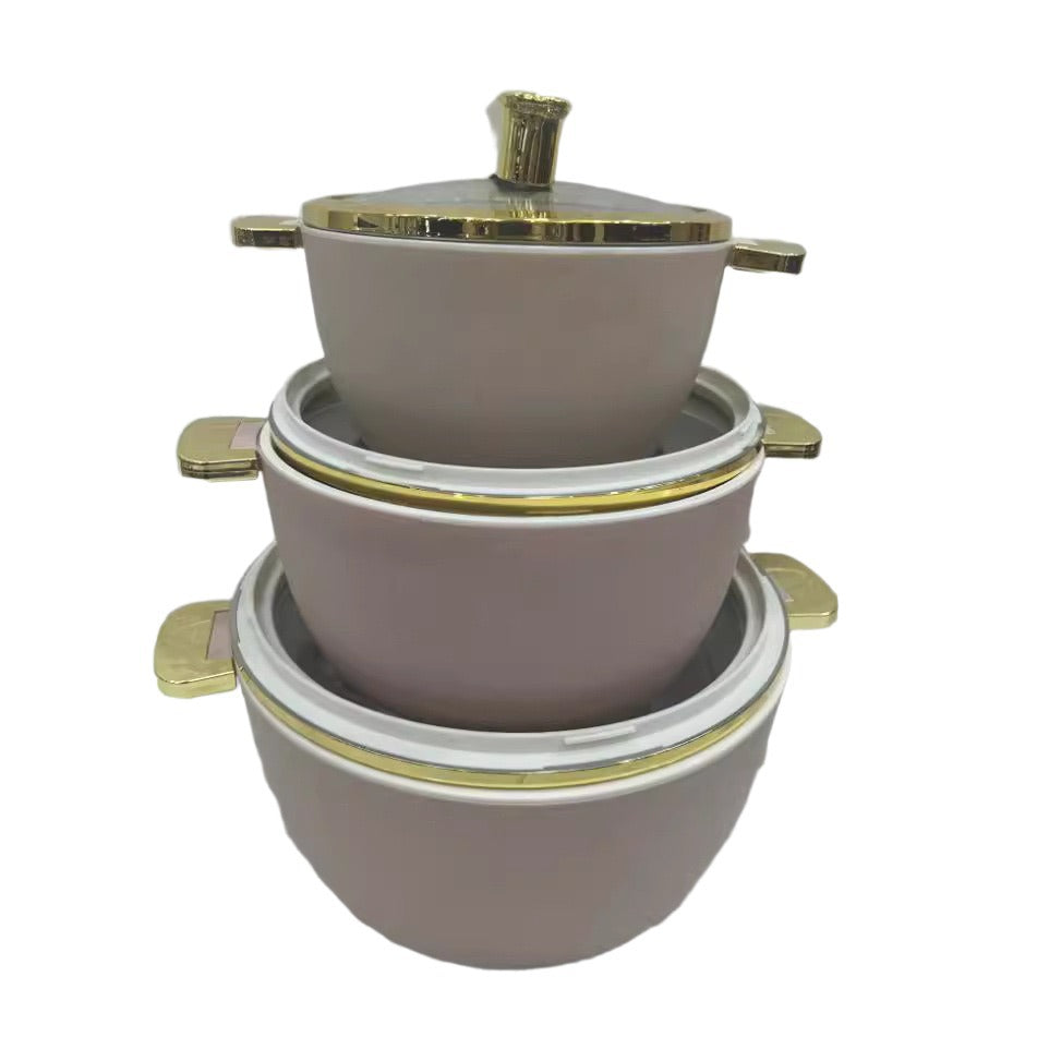 hot-selling factory direct sales fresh-keeping lunch box thermal insulation bucket golden handle high-end stainless steel thermal insulation pot three-piece combination