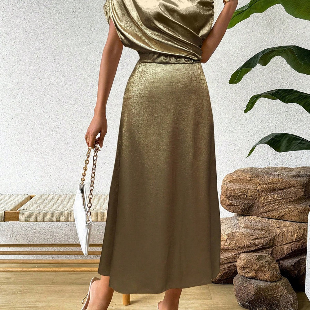 spring/summer european and american women's clothing cross-border  new style  solid color satin dress