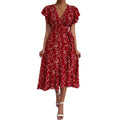 Amazon  european and american cross-border women's sexy deep v lace-up waist bestseller floral print vacation maxi dress