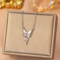 【titanium steel】fashionable and versatile full diamond copper inlaid zircon butterfly necklace - women's high-end, unique, and exquisite clavicle chain jewelry