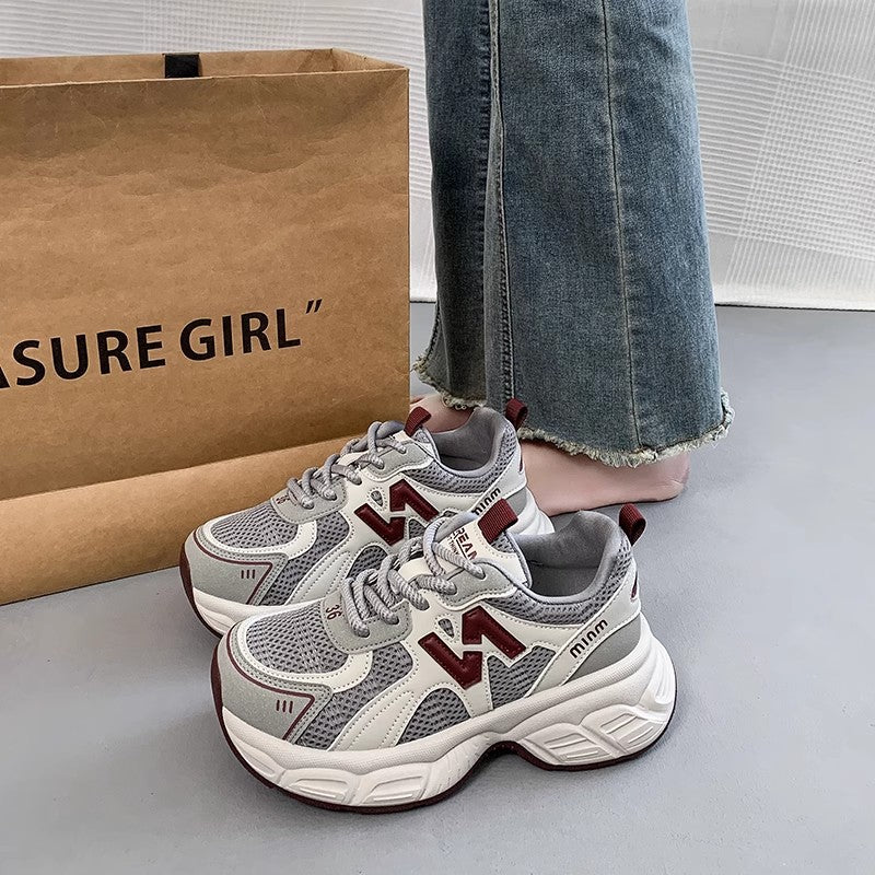 Chunky platform sneakers for women, 2026 new autumn hot style, breathable mesh casual athletic shoes, lightweight running white shoes