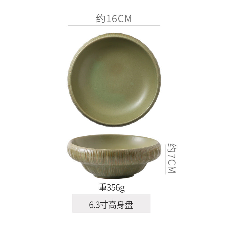 Retro kiln line pattern high-looking tableware restaurant hotel stylish display dessert plate steak plate for home dish plate