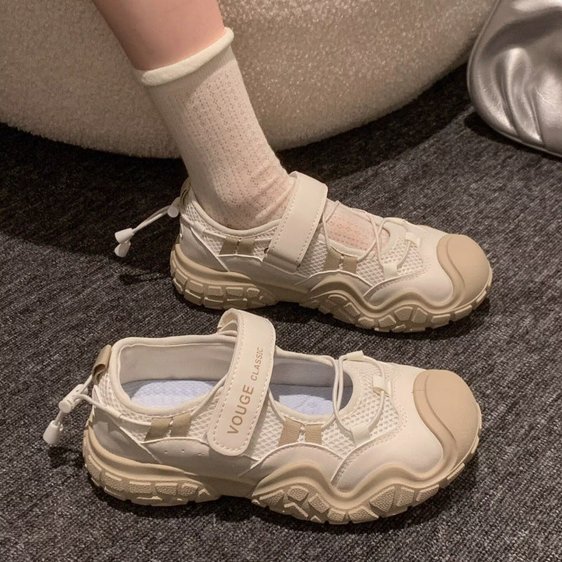 Mesh ugly cute flats women's 2026 summer new thick solecut out women's shoes thin breathable casual sports shoes sandals